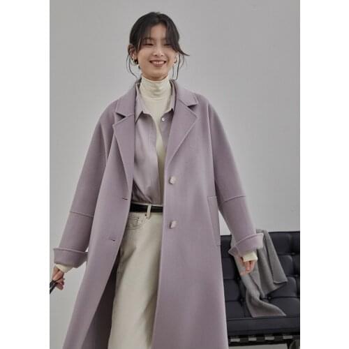 Double-sided woolen coat women 2021 new autumn mid-length milk tea color woolen coat