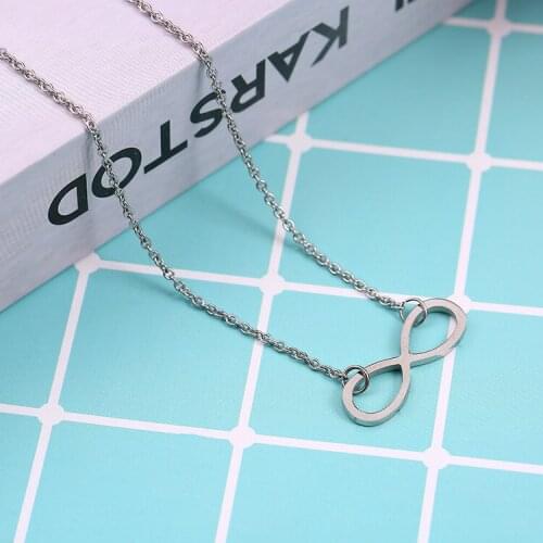 FOXCRAFT Brand Fashion Stainless Steel Infinity Pendant Necklace Silver Color Figure 8 Charm Statement Necklace For Women Gift