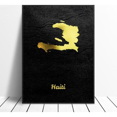 Golden Map Haiti Canvas Painting Art Print Poster Picture Wall Modern Minimalist Bedroom Living Room Decoration