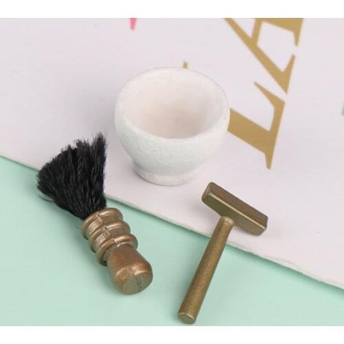1:12 Dollhouse Miniature Shaver Set Brush Razor Hair Drier Bathroom Model Decor Accessories for Kids Gift