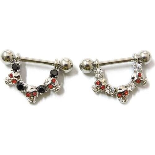 1 PC 14G Cool Skull Nipple Piercing Sexy Zircon Piercing Pezon Women Bar Rings Body Jewelry Piercings Mamilo Hombre