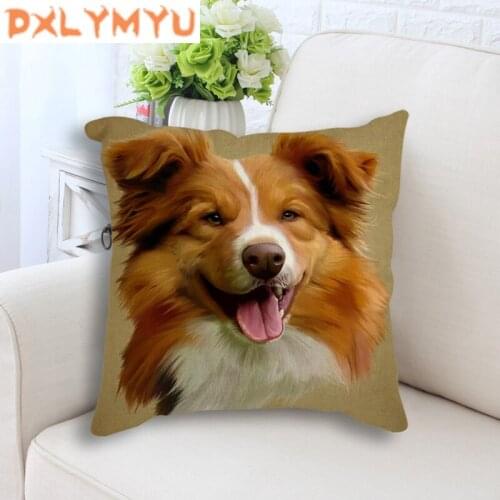 18"Cotton Linen Small Dogs Poodle Print Square Pillowcase Decorative Throw Pillow Cushions For Sofa Car Home Decor No Fill