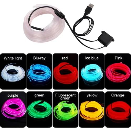 3m Light Strip LED Lamp Light Glow Flat Edge EL Wire String Strip Rope Tube Light Car Interior Atmosphere Decor Lamp Rope Tube