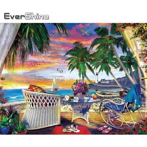 Evershine Diamond Embroidery Seaside Landscape 5D DIY Diamond Painting Sunset Full Square Round Rhinestones Mosaic Home Decor
