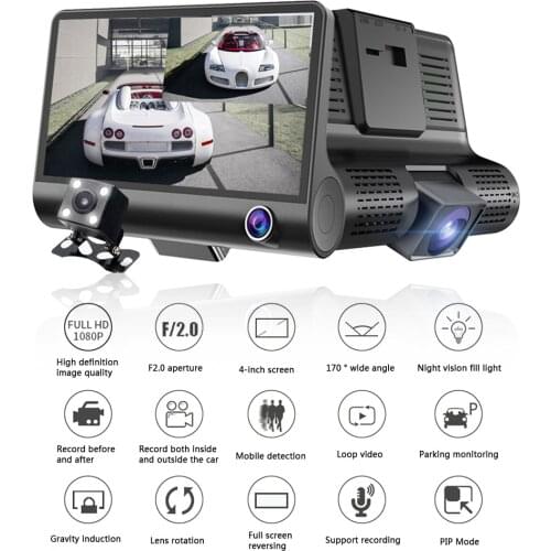 1080P Car DVR 3 Cameras Lens Dash Camera Dual Lens DVR suppor Rearview Camera Video Recorder 4.0 Inch Wide Angle Dash Cam