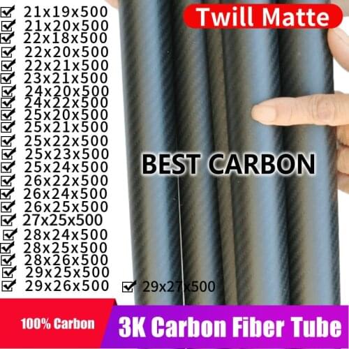 Free shiping OD21 22 23 24 25 26 27 28 29mm,with 500mm length High Quality Twill Matte surface 3K Carbon Fiber Fabric Wound Tube