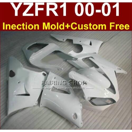 Free customize body parts for YAMAHA pure white fairings YZFR1 2000 2001 yzf1000 YZFR1 00 01 ABS plastic bodyworks+7gifts