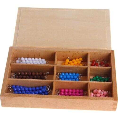 D7WF Montessori Mathematics Material 1-9 Beads Bar in Wooden Box Early Preschool Toy