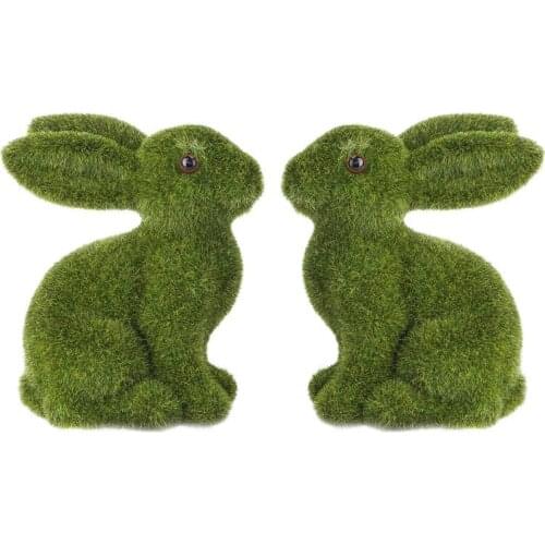 2Pcs Decorative Rabbit Model Adornment Easter Ornament Simulation Rabbit Adorable Bunny Decoration (Green)
