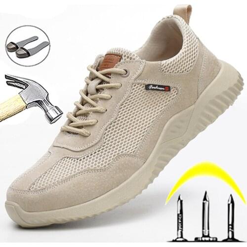 Breathable Work Sneakers Men Steel Head Cap Safety Shoes Puncture-Proof Work Shoes Wearable Indestructible Security Boots Men