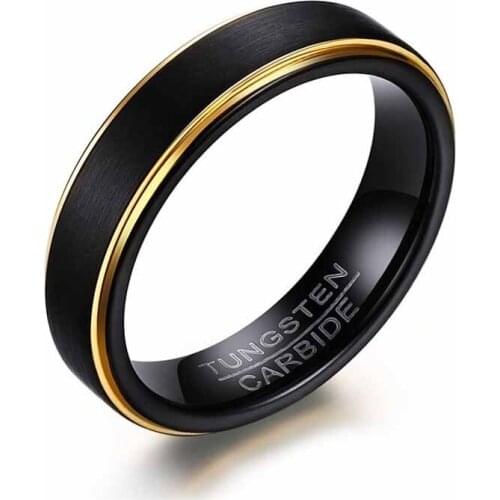 EAMIOR New Arrival Simple Classic Engagement Men Ring Tungsten Steel Handmade Black Gold Plate Beautiful Wedding Jewelry Gift