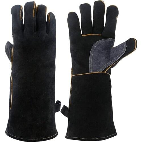 Extreme Heat Fire Resistant Gloves Leather with Stitching Mitts Perfect for Fireplace Stove Oven Grill Welding Bbq Mig Pot