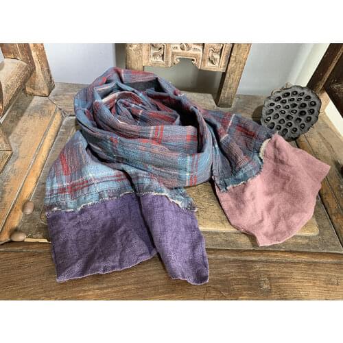 Cotton Scarf Plaid Contrast Original 2020 Autumn Spring Patchwork Scarf Vintage Fashion Linen Women Scarf