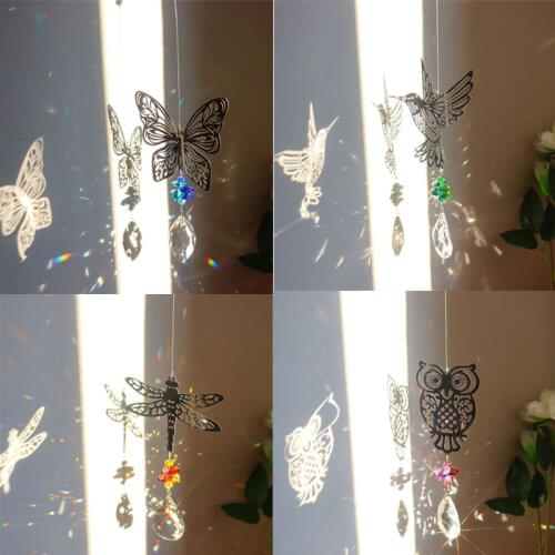 Crystal Butterfly Wind Chimes Rainbow Chaser Window Garden Hanging Decor Curtain Pendant Outdoor Home Decoration Gifts