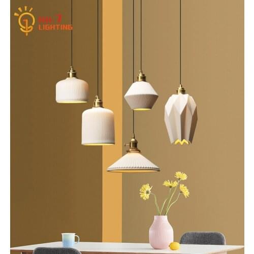 Nordic Design White Ceramic Copper Pendant Lights Creative Individual Modern Hanging Lamp Bedroom Bedside Restaurant Bar Study