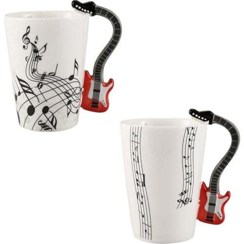 Creative Music Style Guitar Ceramic Mug Coffee Tea Milk Stave Cups With Handle Coffee Mug Novelty Gifts Red Guitar Black