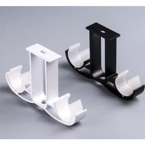Curtain Rod Ceiling-Mount Bracket for 28mm Rod, Aluminum Alloy Double Curtain Rod Bracket Holder, Matt Black /White Finish