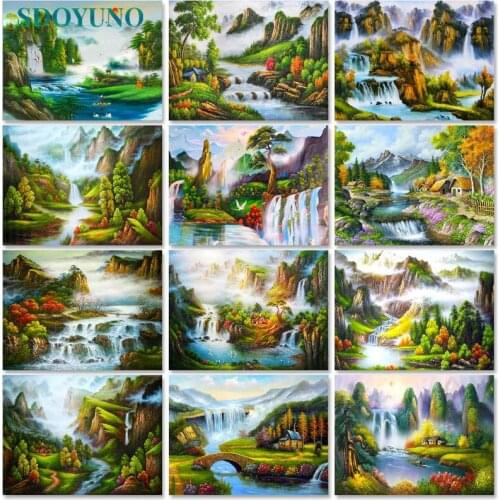 SDOYUNO Oil Paint By Numbers Mountain Scenery Painting By Numbers On Canvas Frame 60x75cm Landscape DIY Home Decor
