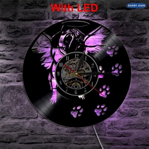 Cute Friendly Pug Dog Pet Puppy Animals LED Vinyl Clock Light Color Changing LP Wall Light Remote Controller Backlight
