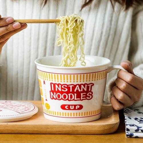 Noodle Bowl Creative Large Instant Ceramic Bowls with Cover Big Bowl Cereal Bowl Noodle Bowl Student Dormitory Ramen Bowl