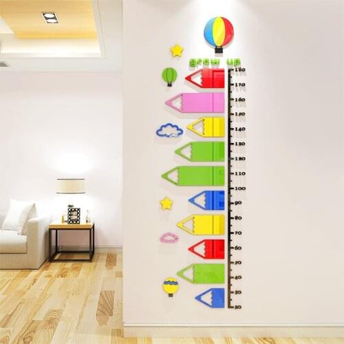 Cartoon Pencil Height Sticker 3D Stereo Sticker For Kids Room Wall Height Nursery Ruler Room Living Acrylic Stickers Decals Baby