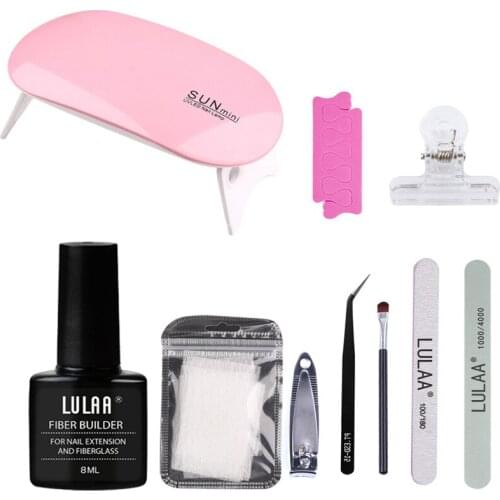 10pcs Acrylic Nail Dryer Lamp Set UV Gel Polish Extension Fiberglass Tweezers Clips File Nail Tools Manicure Kit
