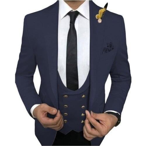 Latest Designs Navy Blue Wedding Suits For Men Groom Tuxedos 3 Piece Man Blazer Costume Homme Mariage Slim Fit Terno Masculino