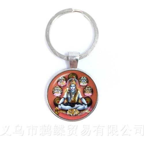 New Fashion Glass Time Gem Keychain 25mm Ganesha Buddha Elephant Pendants DIY Men Jewelry Car Key Holder Souvenir For Gift