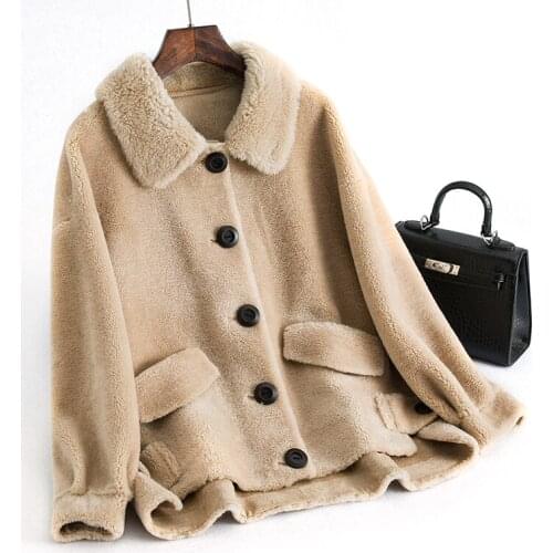 Autumn Winter Real Fur Coat Women Clothes 2020 Short Korean Loose Sheep Shearing Wool Fur Jacket Overcoat Manteau Femme KJ5525