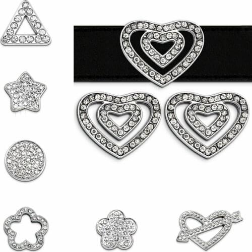 1pc 18mm Heart Stars Rhinestone Slide Charms For Bracelet Making Women Jewelry DIY Keychain Pet Collar Wristband Christmas Gift