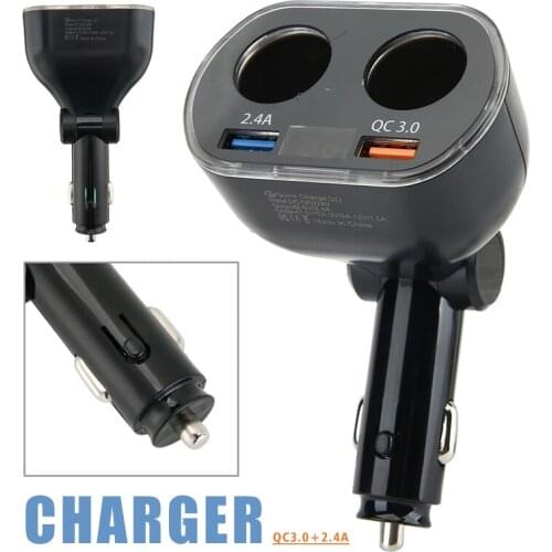 QC3.0 Car Cigarette Lighter Socket Dual USB Charger Power Adapter Unique Outer Ring Ambient Light Suitable For GPS Dash-Cam