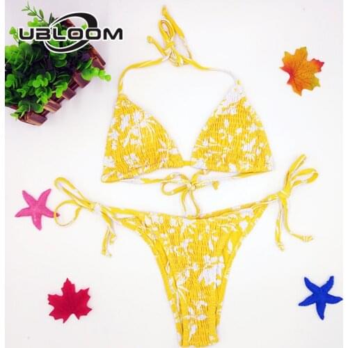 Sexy Triangle Push Up Bikini Set Tied String Bikinis Women Ruched High Cut Bathing Suit Swimwear Printed Swimsuit Beach Bathers