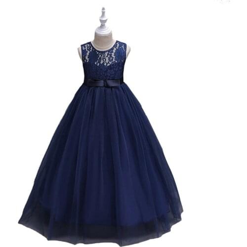 Cute O-neck Flower Girls Dresses Navy Blue Tulle With Bow A-line Kids Pageant Birthday Party Dresses Robes For Wedding