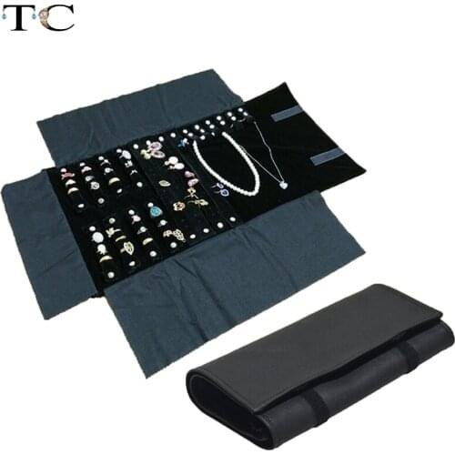 Black PU 55*29cm Portable Storage Bag Jewelry Holder Necklace Bracelet Earring Ring Pouch Organizer Bag Jewelry Display Bags