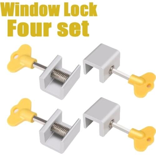 4 Sets Aluminum Alloy Sliding Window Locks Stop Adjustable Door Frame Security Lock with Keys Home Office Safety Window Lock