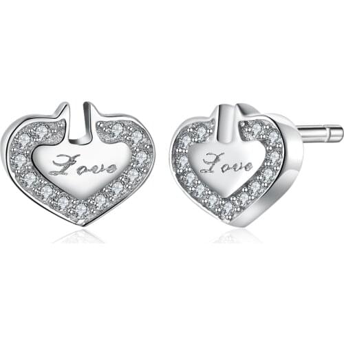 SILVERHOO 925 Sterling Silver Earrings Letter Love Women Stud Earring Birthday Gift For Lover High Quality Zircon Fine Jewelry