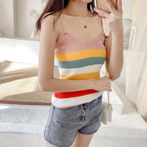 2019 Summer womens new sexy fashion casual cute self-cultivation wild bottoming short stripe stitching color knitted sling vest