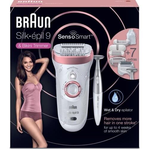 Braun Silk-epil 9 9890 SensoSmart epilatör gül altın 7 ek parça ıslak ve kuru kablosuz epilatör/ epilasyon