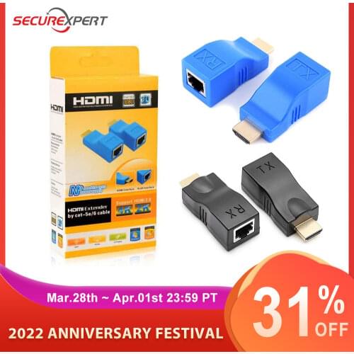 1 Pair 4K HDMI-compatible Extender Extension Up to 30m RJ45 4K Over CAT5e Cat6 Network Ethernet LAN for HDTV HDPC DVD PS3 STB