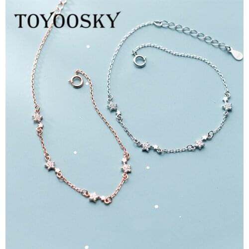 1 Piece Real 100% 925 Sterling Sliver Crystal Zircon Star Bracelet Bangle for Women Link Chian Fine Jewelry