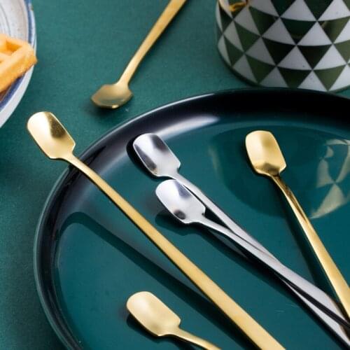 10 Pcs Stainless steel mixing spoon gold stainless steel long handle spoon creative stainless steel coffee ice spoon