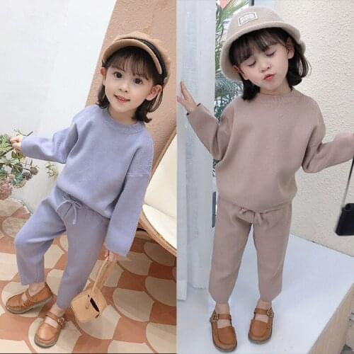 2020 Baby Girl Clothes Woollen Clothes For Girls Trousers Warm Suit Girls Baby Knitted Sweater Top + Pants 2-Piece Set 2-6 Age