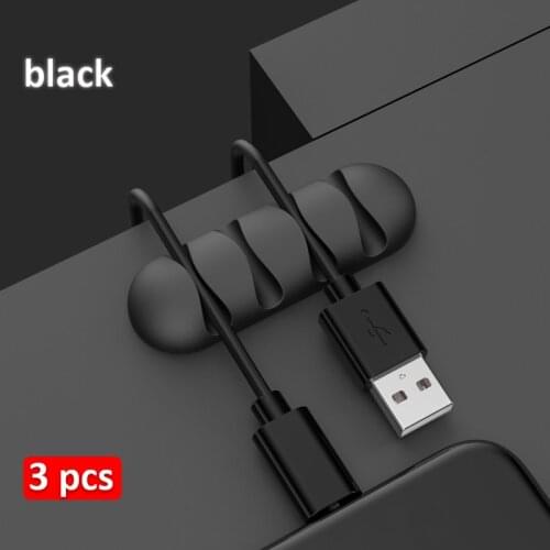 3 pcs USB Cable Holder On Table Earphone Cable Fixer Charging Wire Organizer Soft Silicone Cable Clip with Adhesive Back