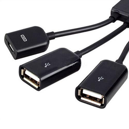 3in1 Micro USB HUB OTG Male to Female Dual USB 2.0 Adapter Cable for Samsung Phones