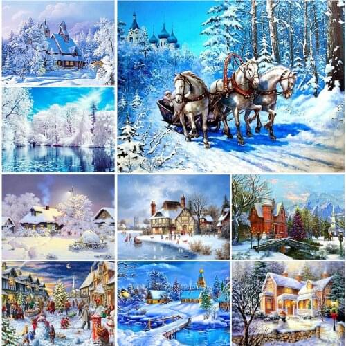 5D Diamond Painting Full Square Winter Landscape Diamond Embroidery Snow Scenery Needlework Mosaic Cross Stitch Wall Decor Gift