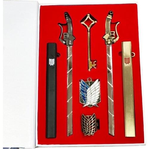 7pcs/Set Attack on Titan Recon Corps Eren Jaeger Yumir Mini Prop Metal Pendant Cosplay Key Chain Necklace Ring