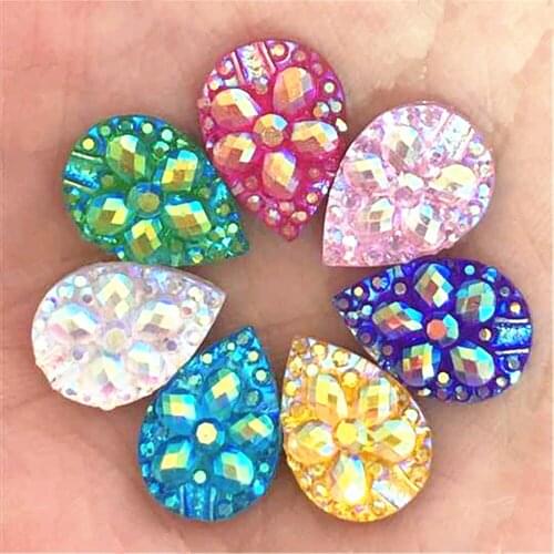 80PCS AB flower Flatback Resin Teardrop Rhinestone Wedding decoration 10mm*14mm