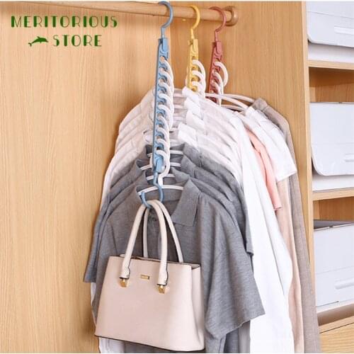 9 hole magic clothes hanger multi-function folding hanger rotating clothes hanger wardrobe drying clothes Hanger Home Organizer