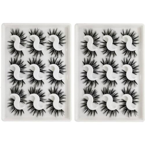 9 Pairs 25 mm 3d Mink Lashes Bulk Faux with Custom Box Wispy Natural Mink Lashes Pack Short Wholesales Natural False Eyelashes