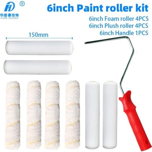 9PCS/set 6Inch Paint Roller Brush Pro Foam Paint Roller kit Sponge Plush Roller Painting handle Tool for DIY Wall decorative